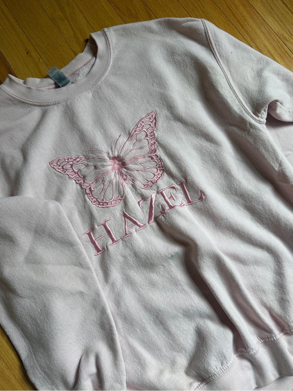 hazel Pink Embroidered Butterfly Crewneck Sweatshirt
